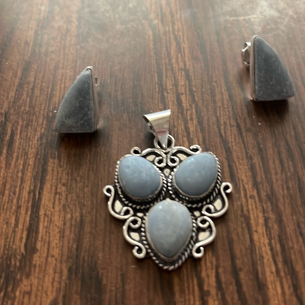 Selling as a set not sure of stone maybe raw aquamarine brand new 925 stamped